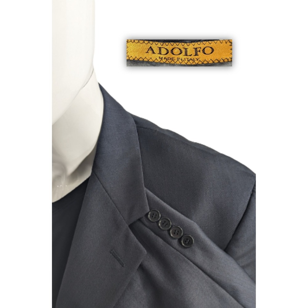 Adolfo Super 120s Blazer Sport Coat Suit Jacket Wool Navy‎ Blue 42L 46" Chest